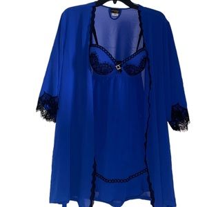 Royal blue & black nightgown and matching robe